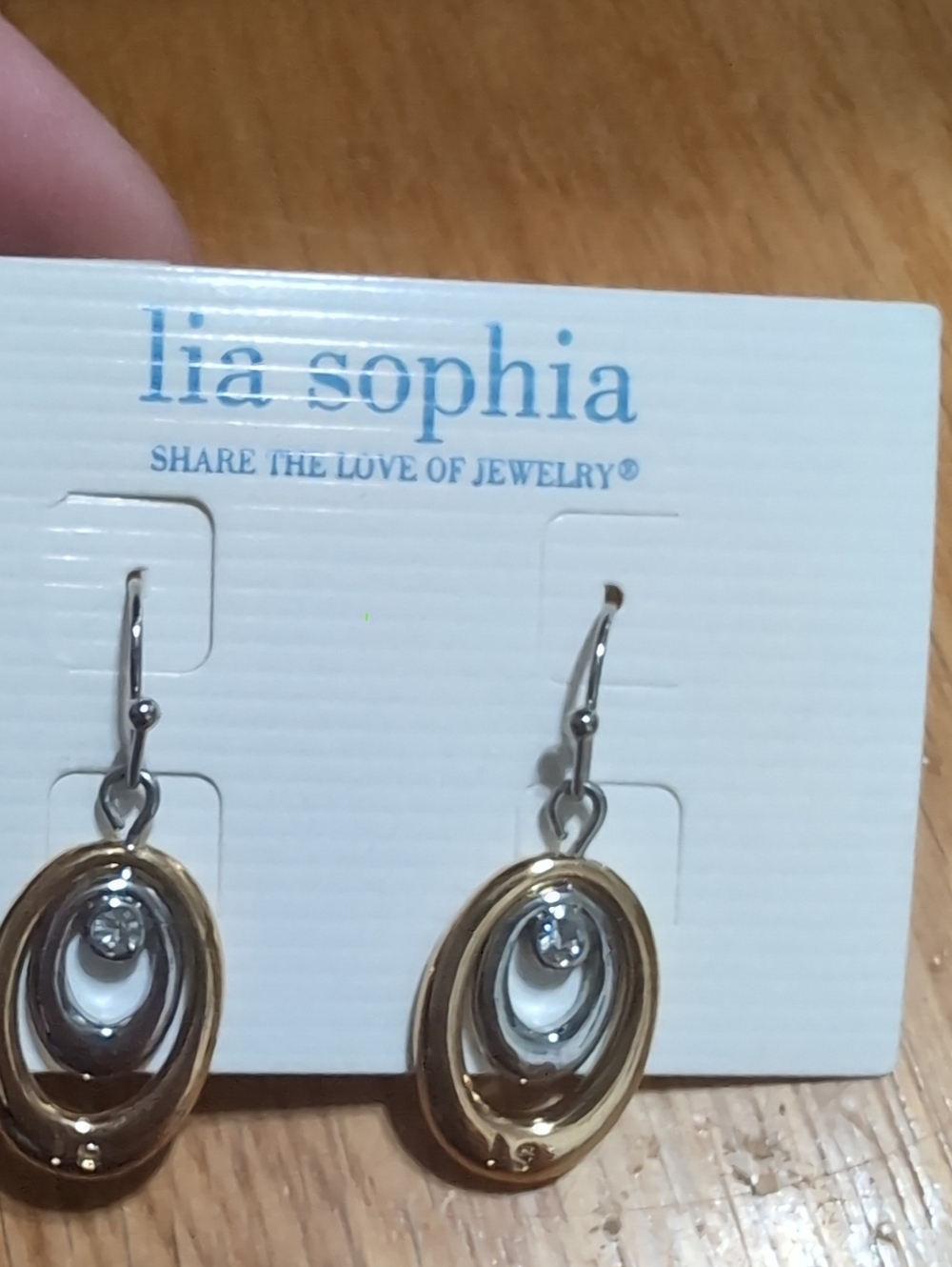 Lia Sophia Gold and Silver Oval Drop Earrings with Center Stone